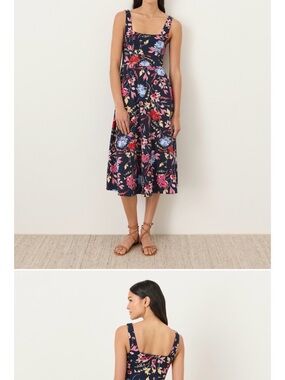 PACT Organic cotton Navy Floral Midi Dress